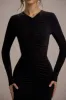 Kalilah | Black Long-Sleeve Ruched Maxi Dress sold by Club L London