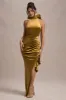 Janiya | Mustard Velvet High-Neck Ruffled Split Maxi Dress sold by Club L London