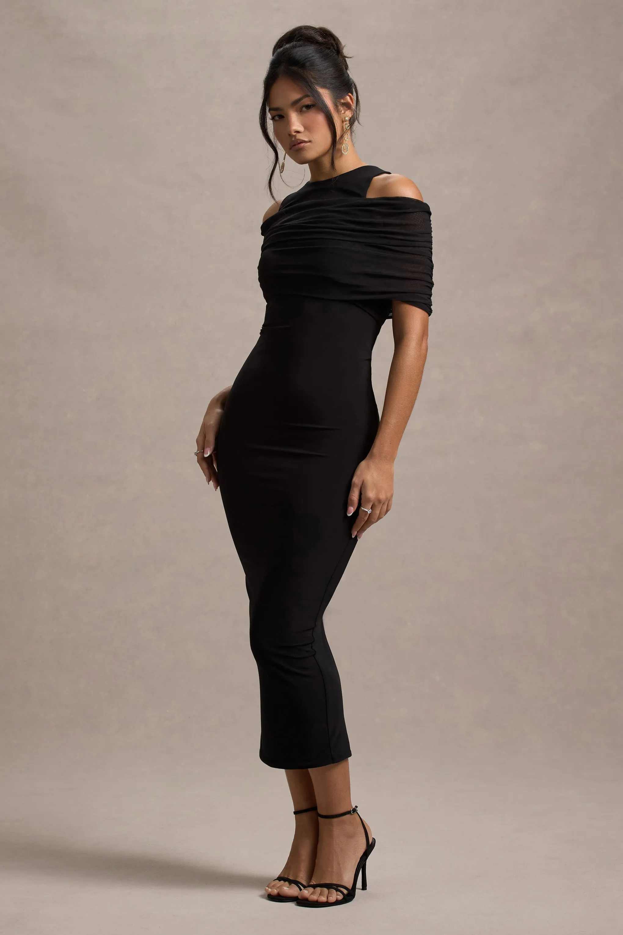 Lupine | Black Mesh Bardot Bodycon Midi Dress sold by Club L London product image thumbnail 5