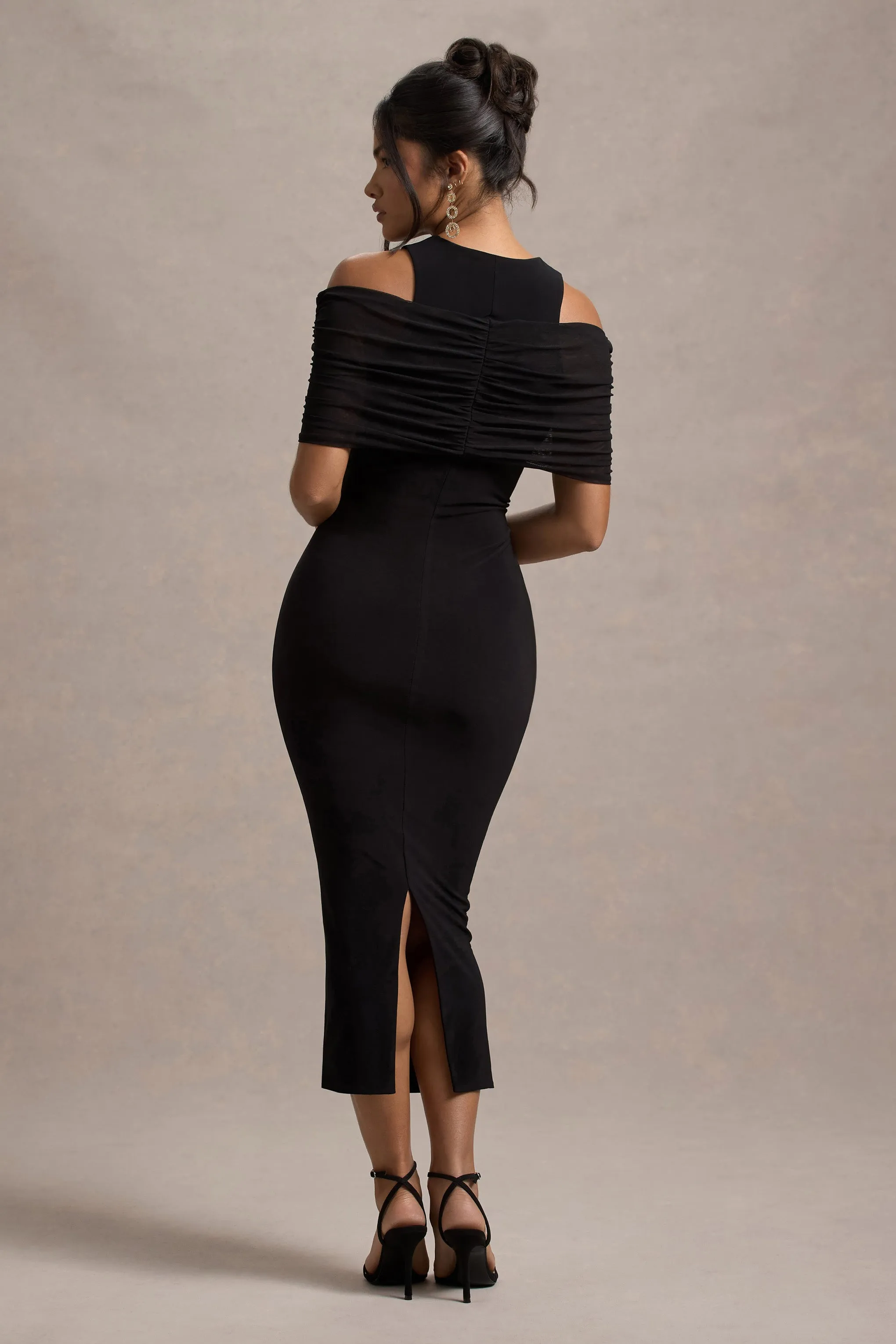 Lupine | Black Mesh Bardot Bodycon Midi Dress sold by Club L London product image thumbnail 2