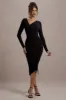 Lilia | Black Ruched Asymmetric Midi Dress sold by Club L London