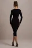 Lilia | Black Ruched Asymmetric Midi Dress sold by Club L London