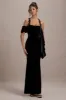 Charlize | Black Velvet Halter-Neck Draped Maxi Dress sold by Club L London