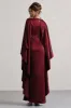 Alohi | Berry Satin Plunge Cape Maxi Dress sold by Club L London