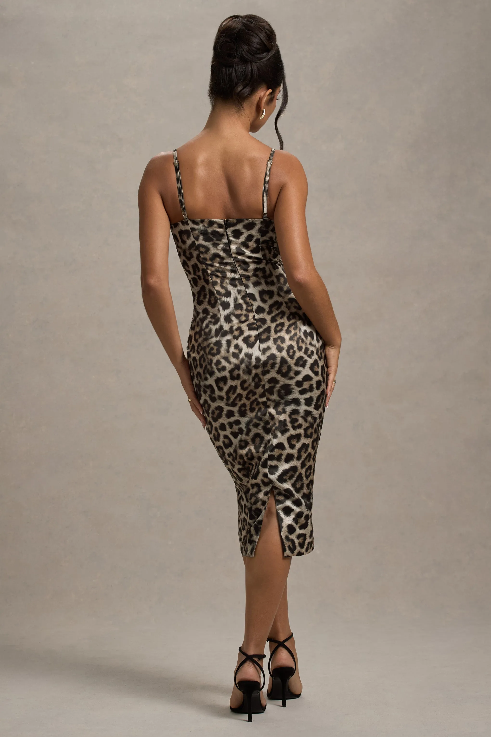 Soprano | Leopard Print Satin Sweetheart Lace Trim Midi Dress sold by Club L London product image thumbnail 2