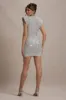 Serafina | Silver Sequin Wide-Shoulder Mini Dress sold by Club L London