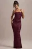 Cosmic | Berry Sequin Square-Neck Strappy Maxi Dress sold by Club L London