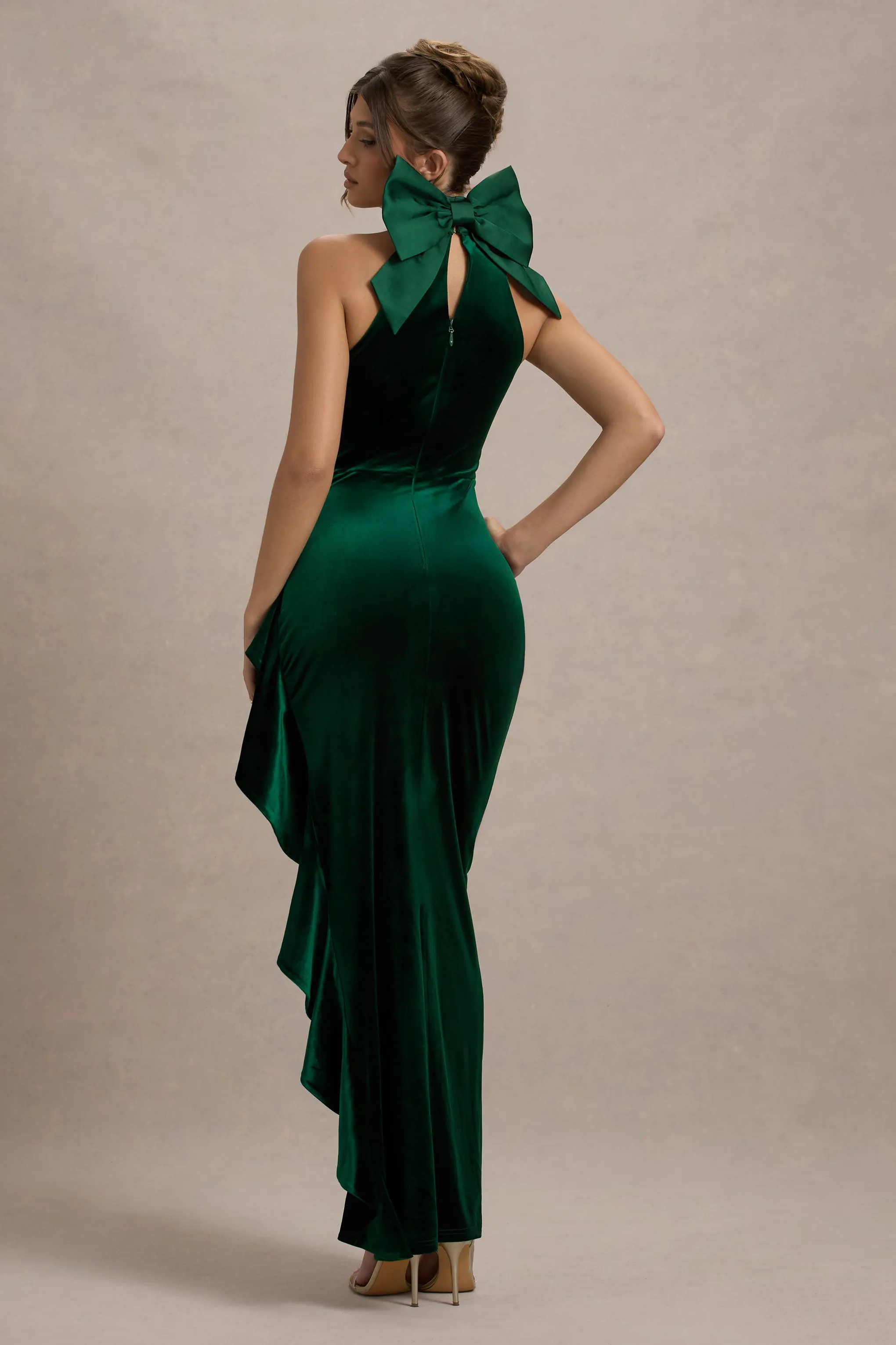 Janiya | Green Velvet High-Neck Ruffled Split Maxi Dress sold by Club L London product image thumbnail 2