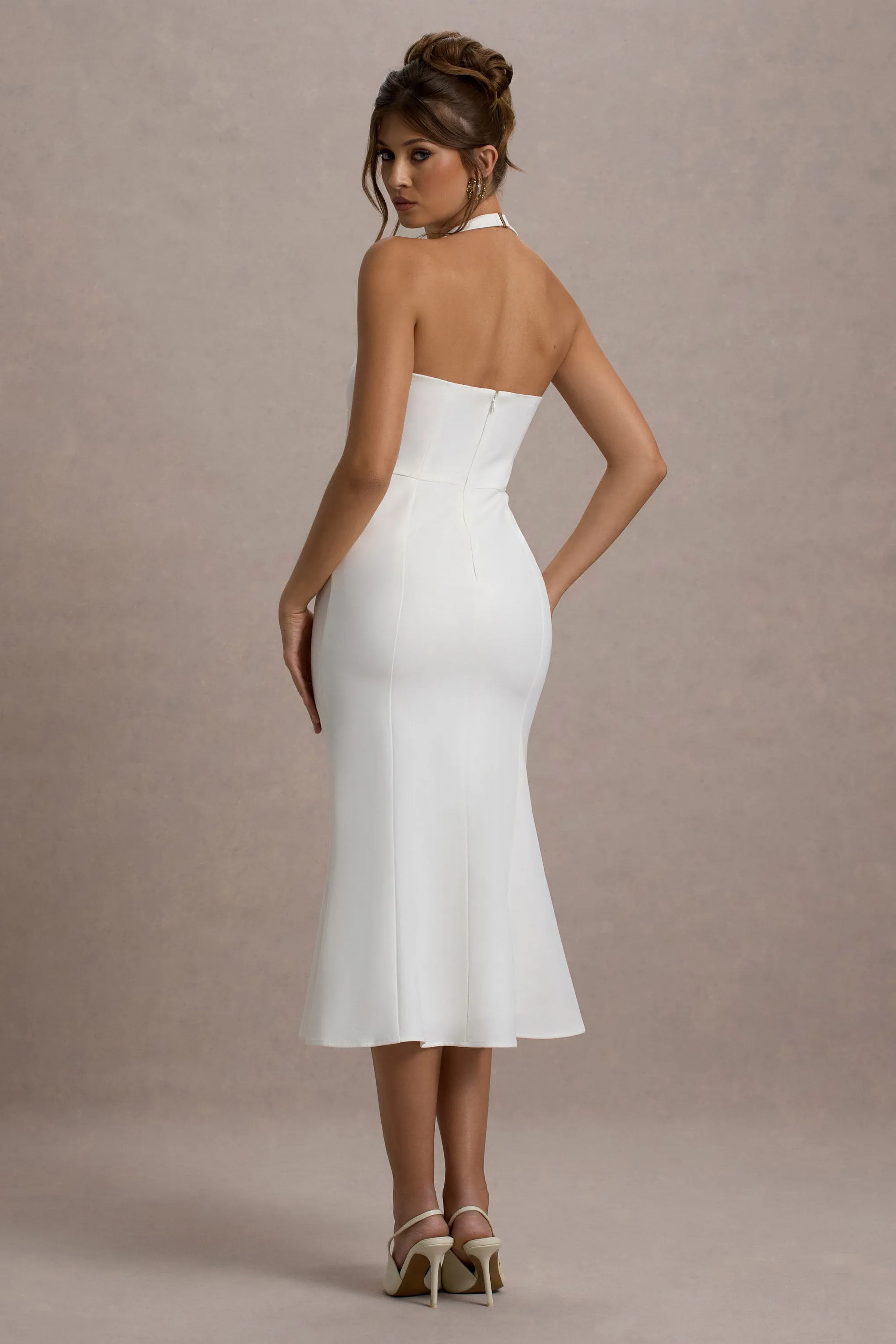 Aman | White Halter-Neck Midi Dress With Oversized Bow sold by Club L London product image thumbnail 2