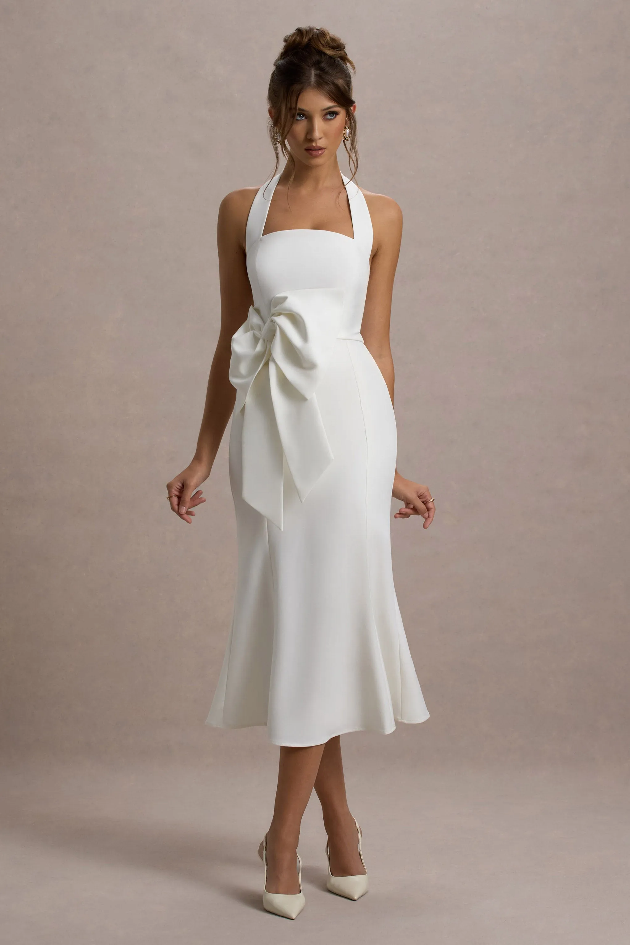 Aman | White Halter-Neck Midi Dress With Oversized Bow sold by Club L London product image thumbnail 3