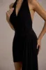 Sidney | Black Plunge-Neck Draped Wrap Mini Dress sold by Club L London