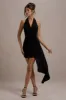 Sidney | Black Plunge-Neck Draped Wrap Mini Dress sold by Club L London