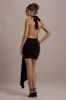 Sidney | Black Plunge-Neck Draped Wrap Mini Dress sold by Club L London