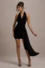 Sidney | Black Plunge-Neck Draped Wrap Mini Dress sold by Club L London