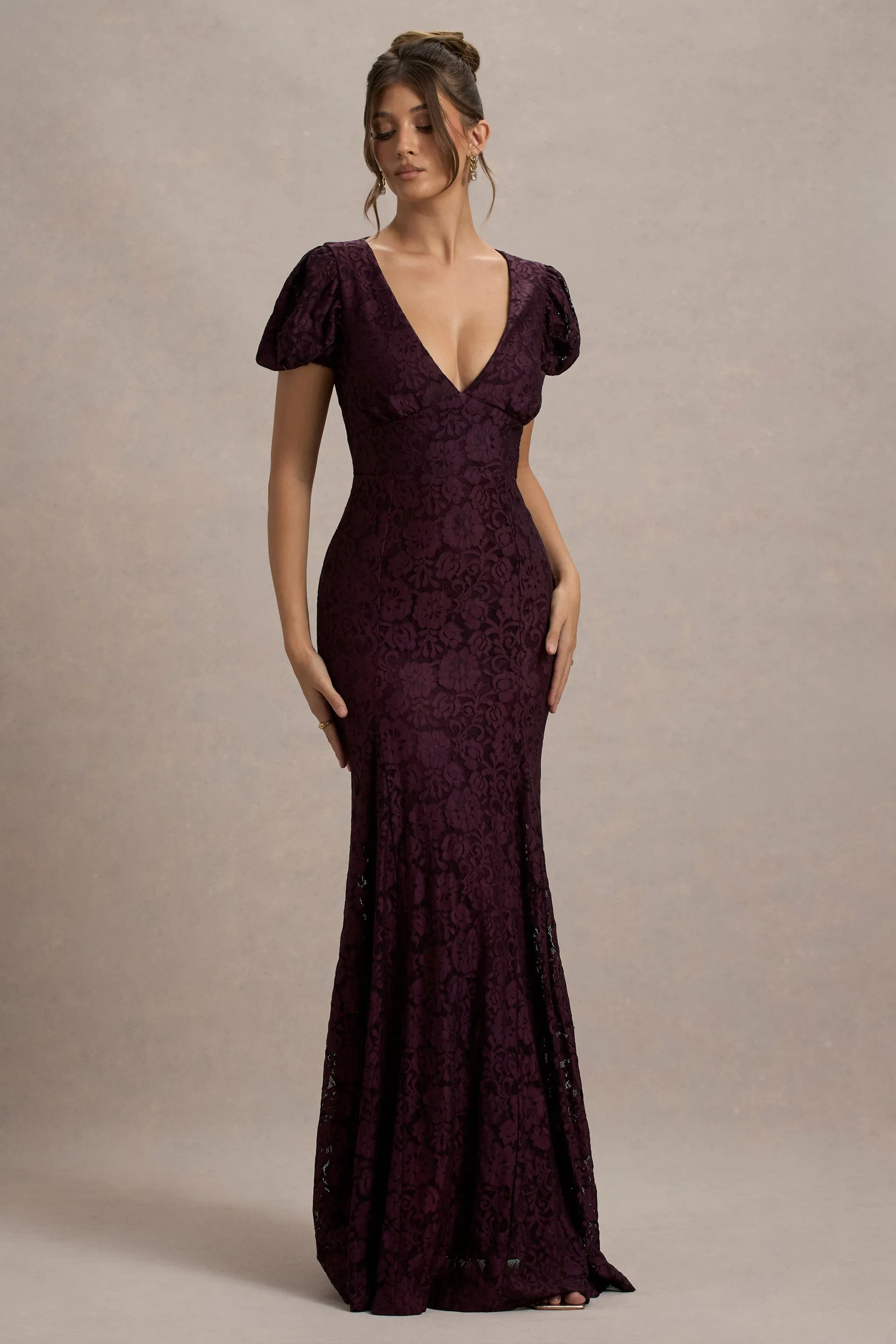 Elestria | Port Lace V-Neck Puff-Sleeve Maxi Dress sold by Club L London product image thumbnail 5