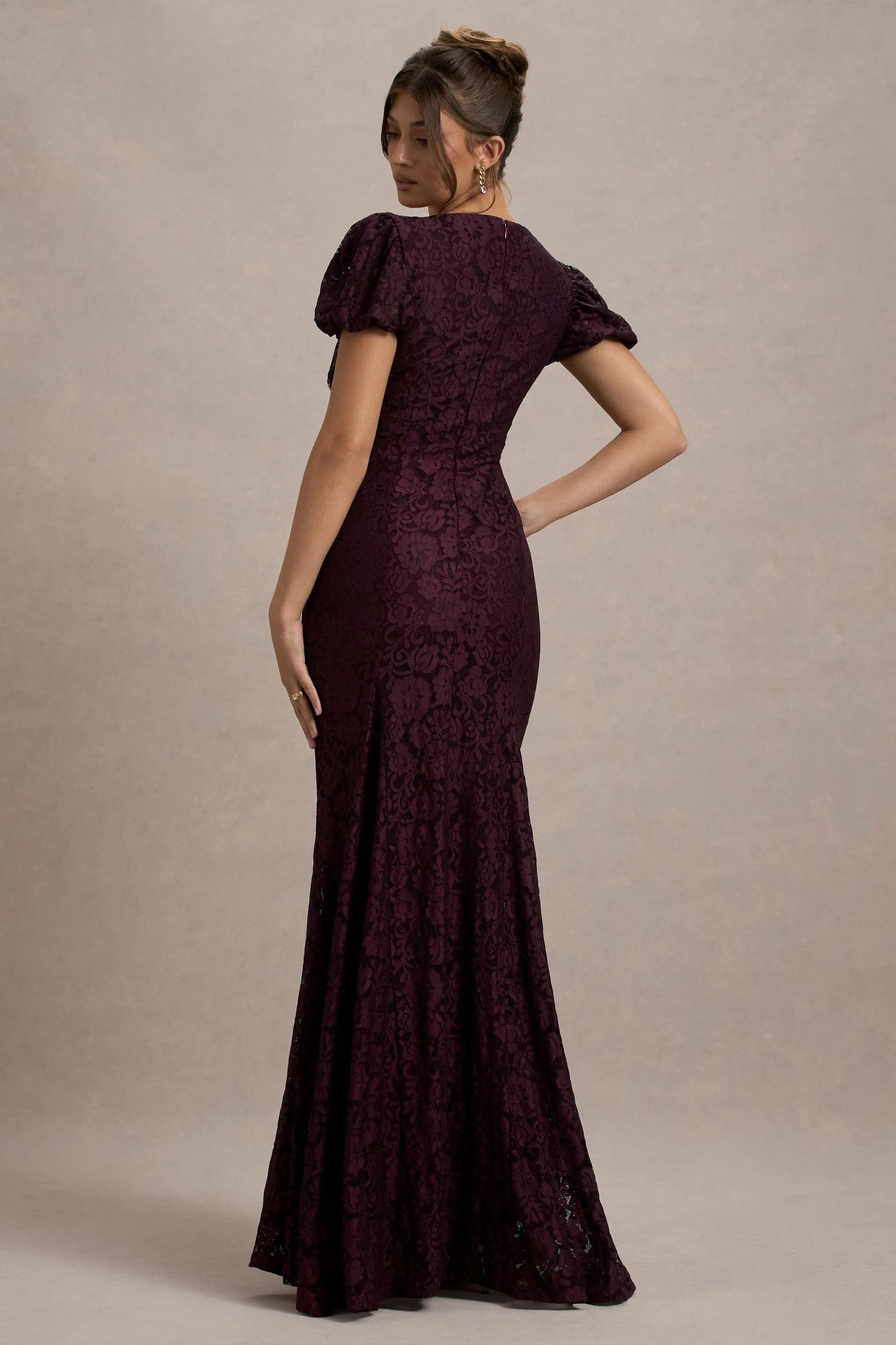 Elestria | Port Lace V-Neck Puff-Sleeve Maxi Dress sold by Club L London product image thumbnail 2