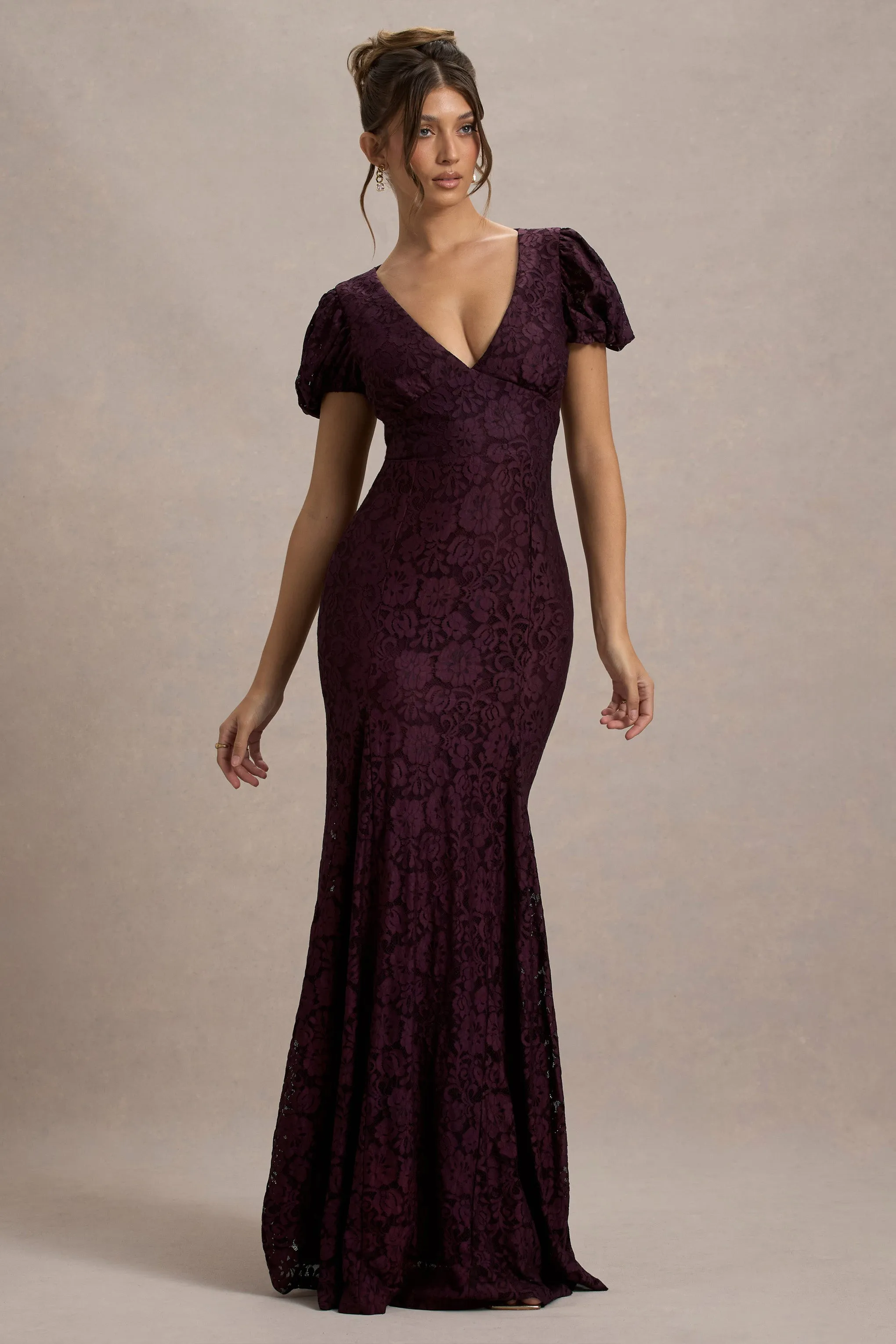 Elestria | Port Lace V-Neck Puff-Sleeve Maxi Dress sold by Club L London product image thumbnail 4