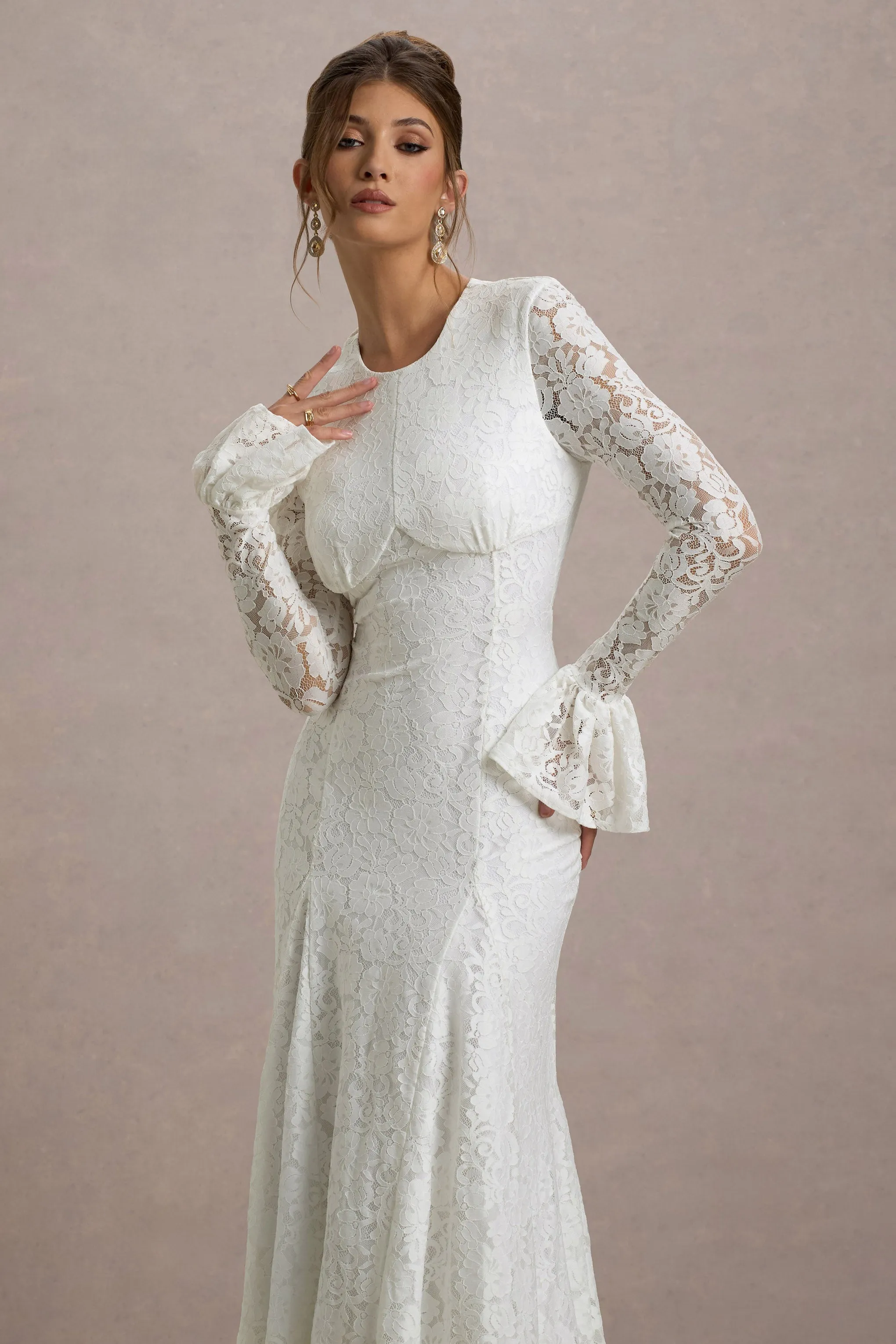 For Life | Cream Lace Long-Sleeve Midi Dress sold by Club L London product image thumbnail 3