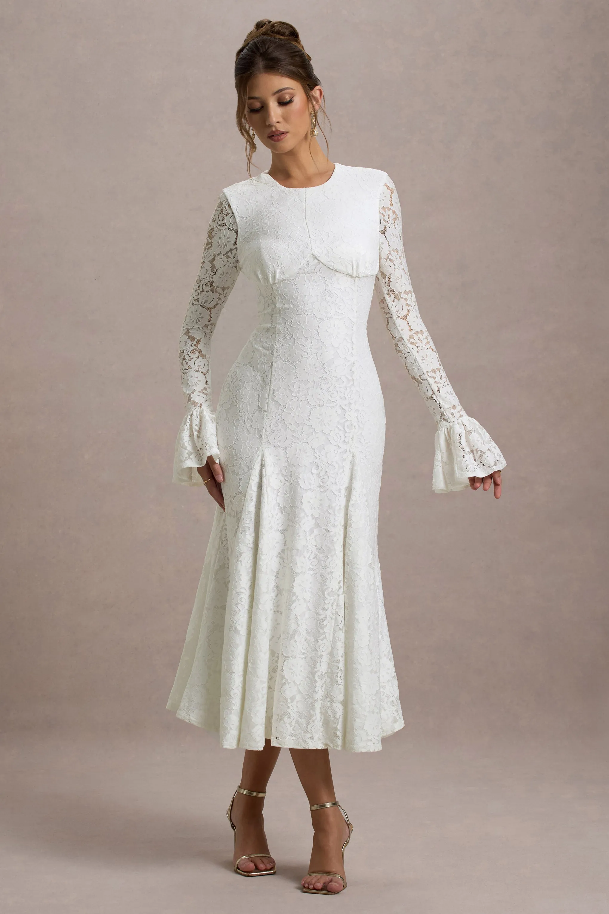 For Life | Cream Lace Long-Sleeve Midi Dress sold by Club L London product image thumbnail 4