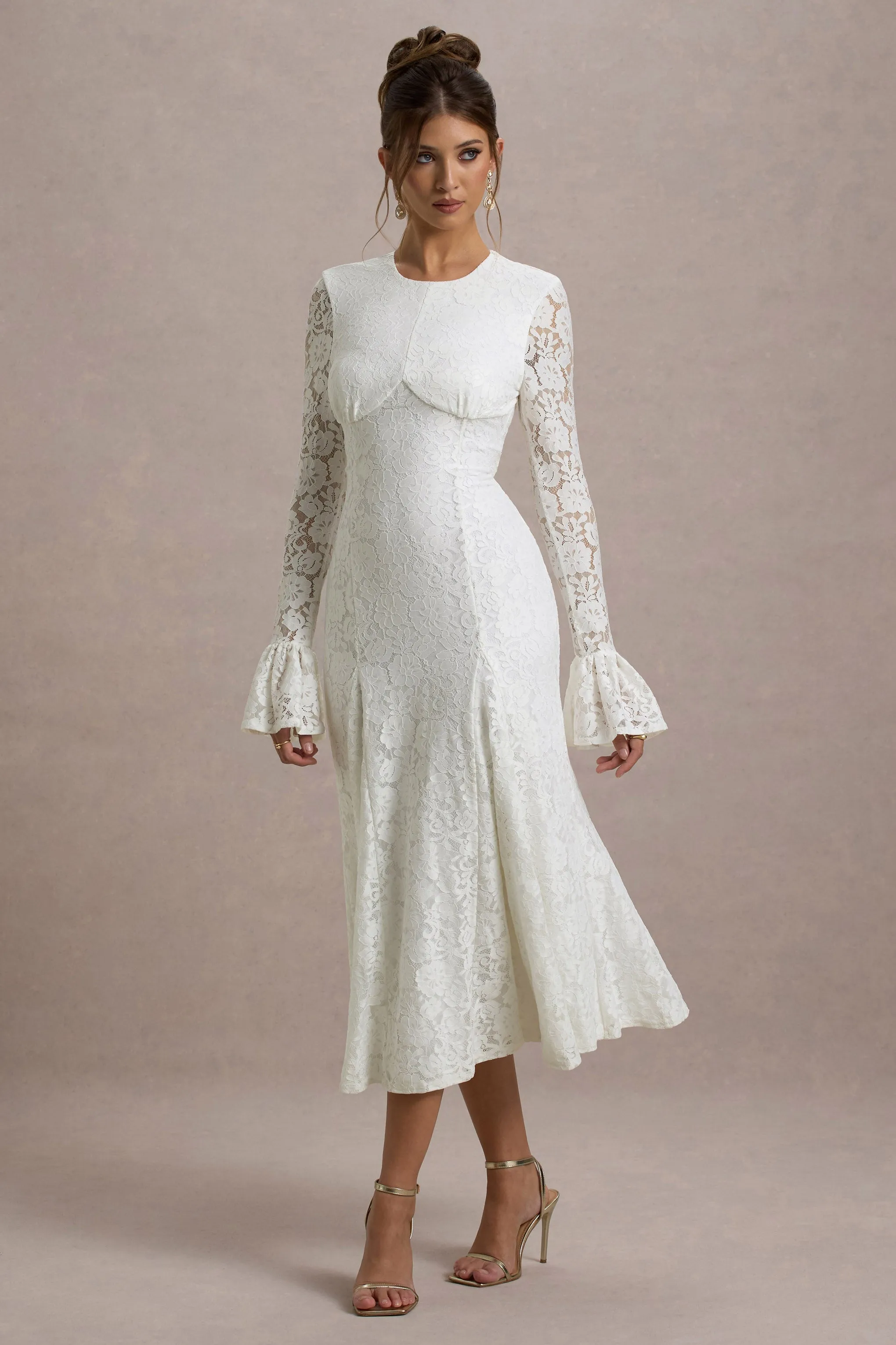 For Life | Cream Lace Long-Sleeve Midi Dress sold by Club L London
