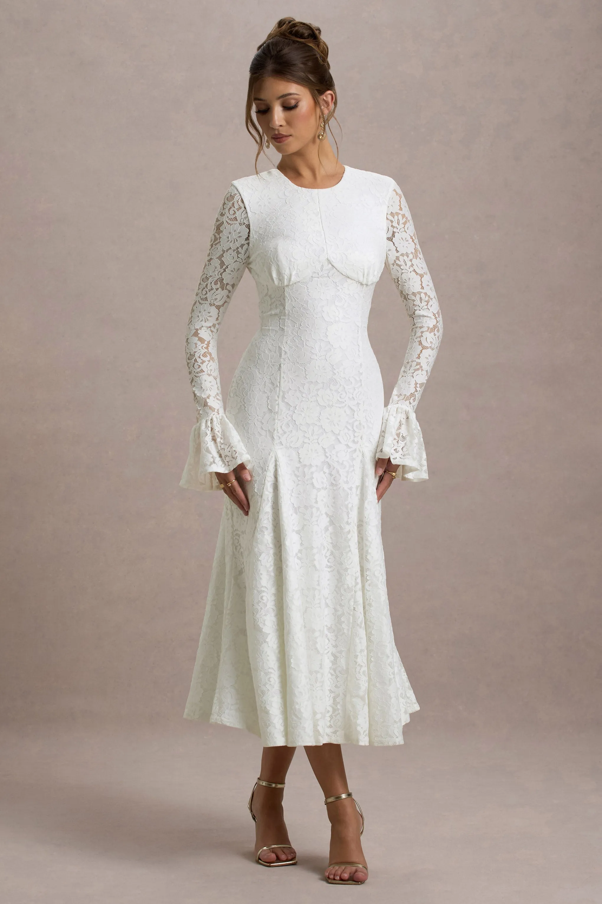 For Life | Cream Lace Long-Sleeve Midi Dress sold by Club L London product image thumbnail 5