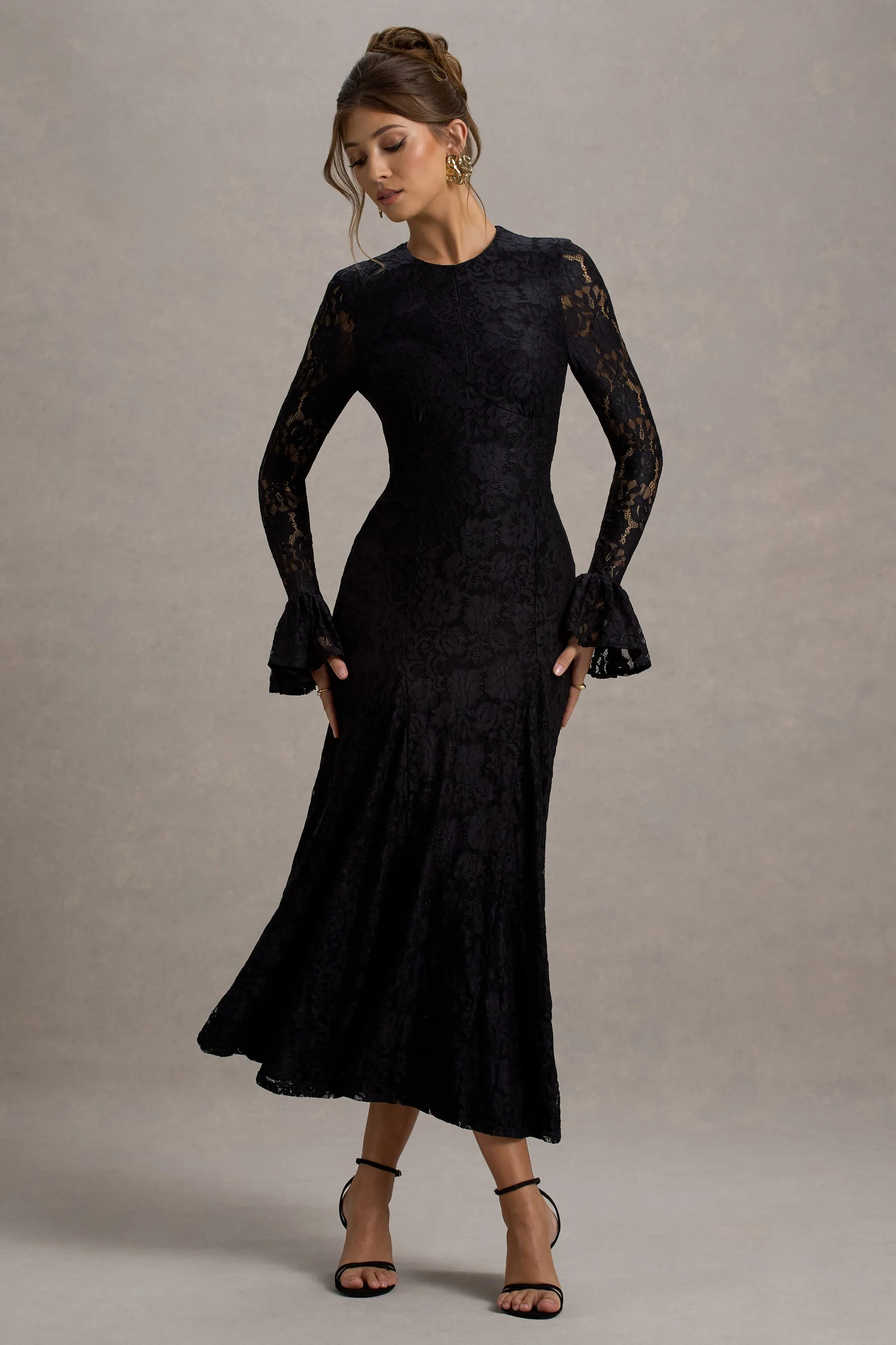 For Life | Black Lace Long-Sleeve Midi Dress sold by Club L London product image thumbnail 4