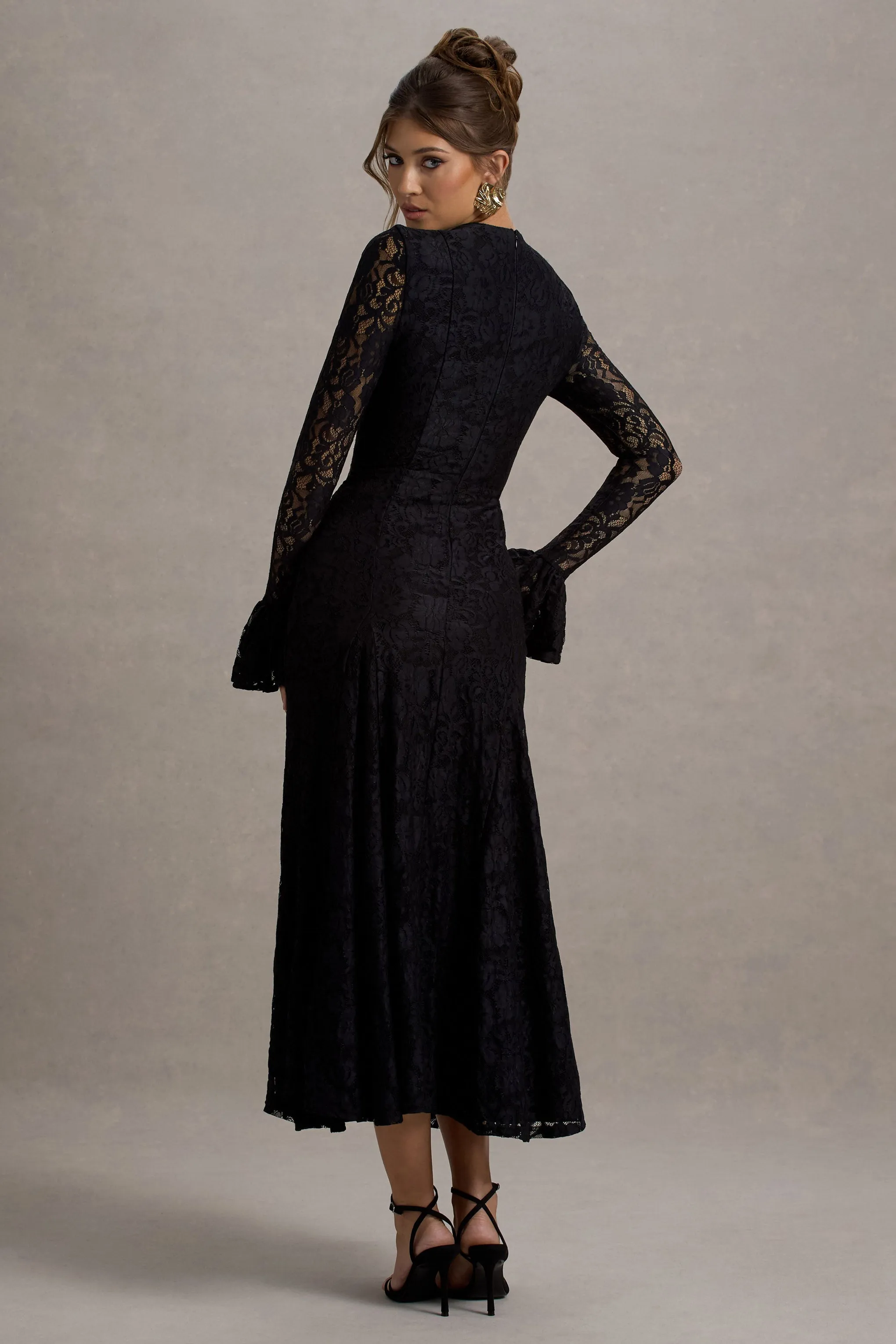 For Life | Black Lace Long-Sleeve Midi Dress sold by Club L London product image thumbnail 2