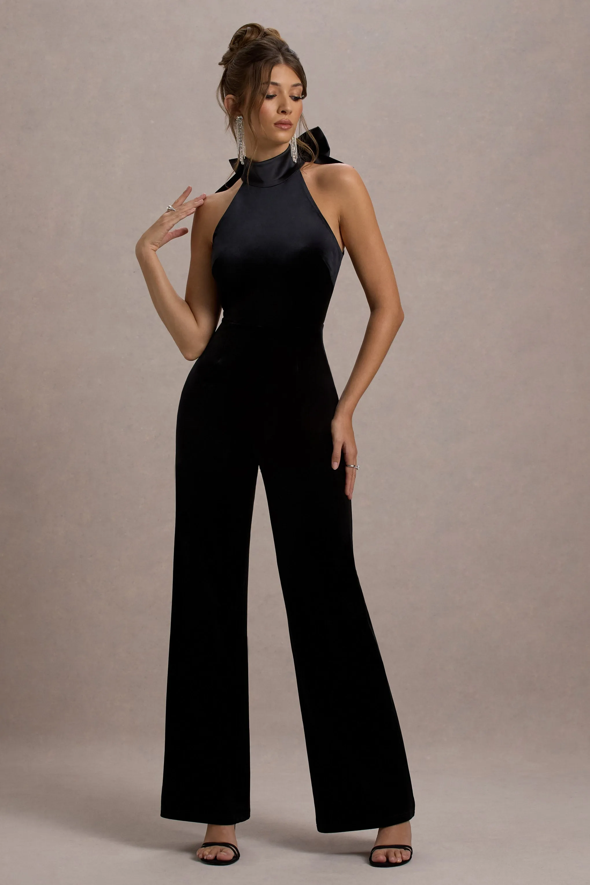 Alondra | Black Velvet High-Neck Straight-Leg Jumpsuit sold by Club L London product image thumbnail 4
