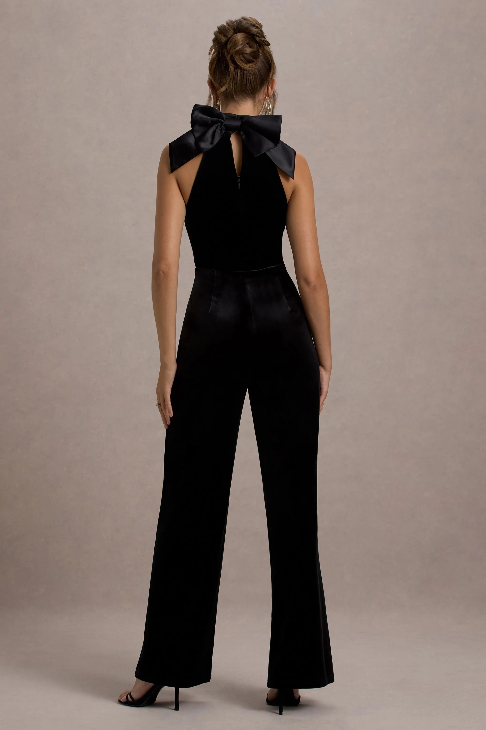 Alondra | Black Velvet High-Neck Straight-Leg Jumpsuit sold by Club L London product image thumbnail 2
