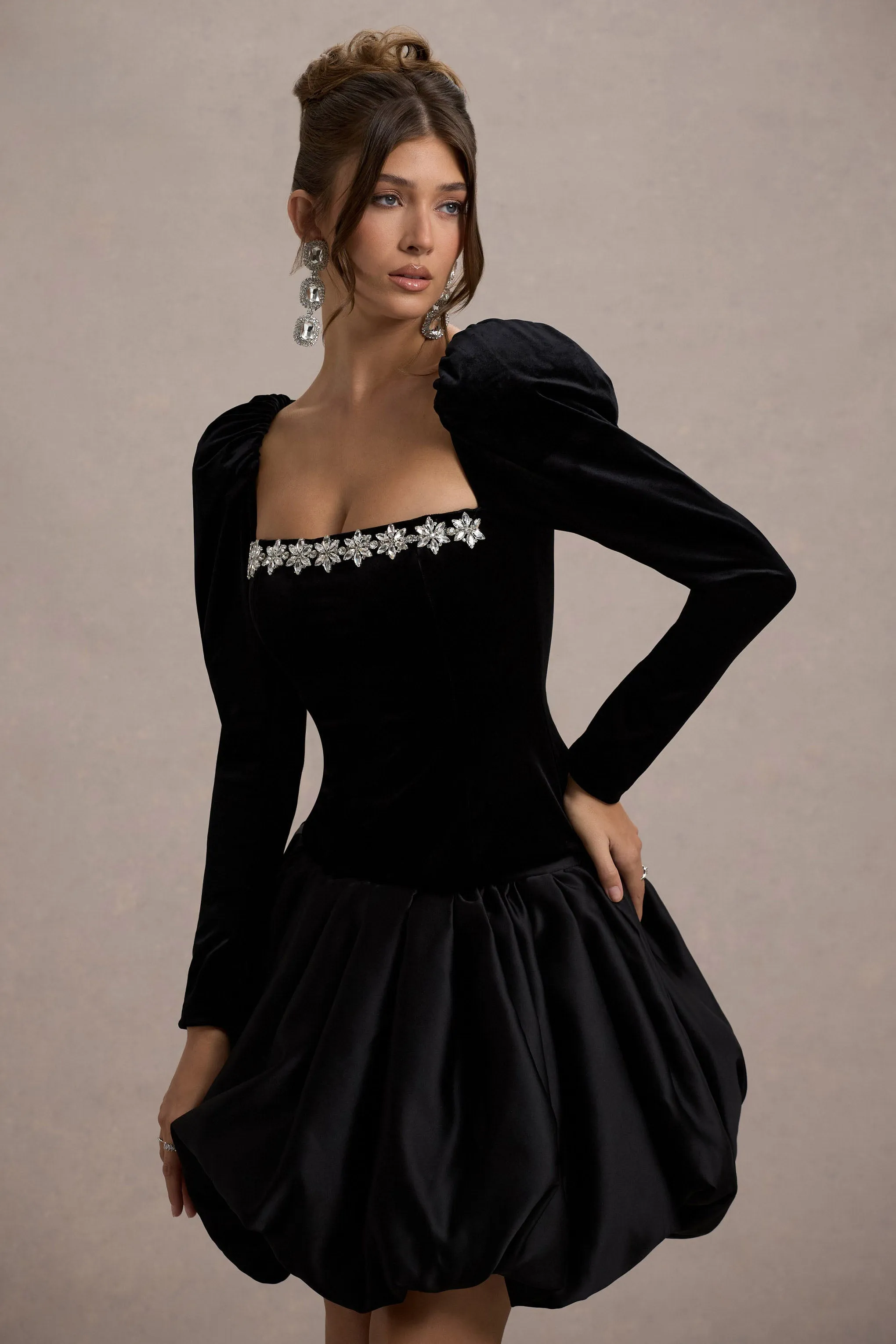 Tazmin | Black Velvet Embellished Square-Neck Top sold by Club L London product image thumbnail 4