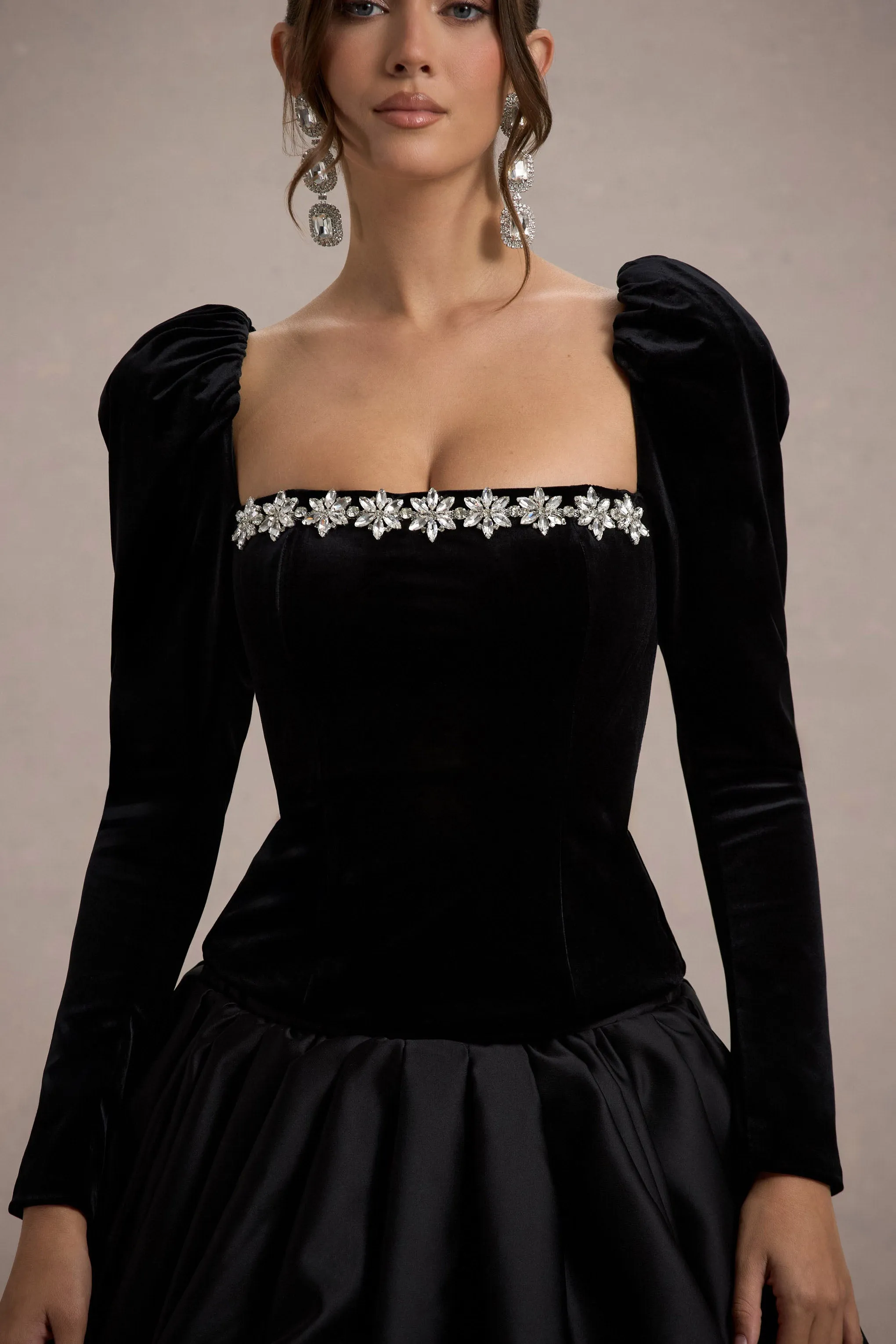 Tazmin | Black Velvet Embellished Square-Neck Top sold by Club L London product image thumbnail 5