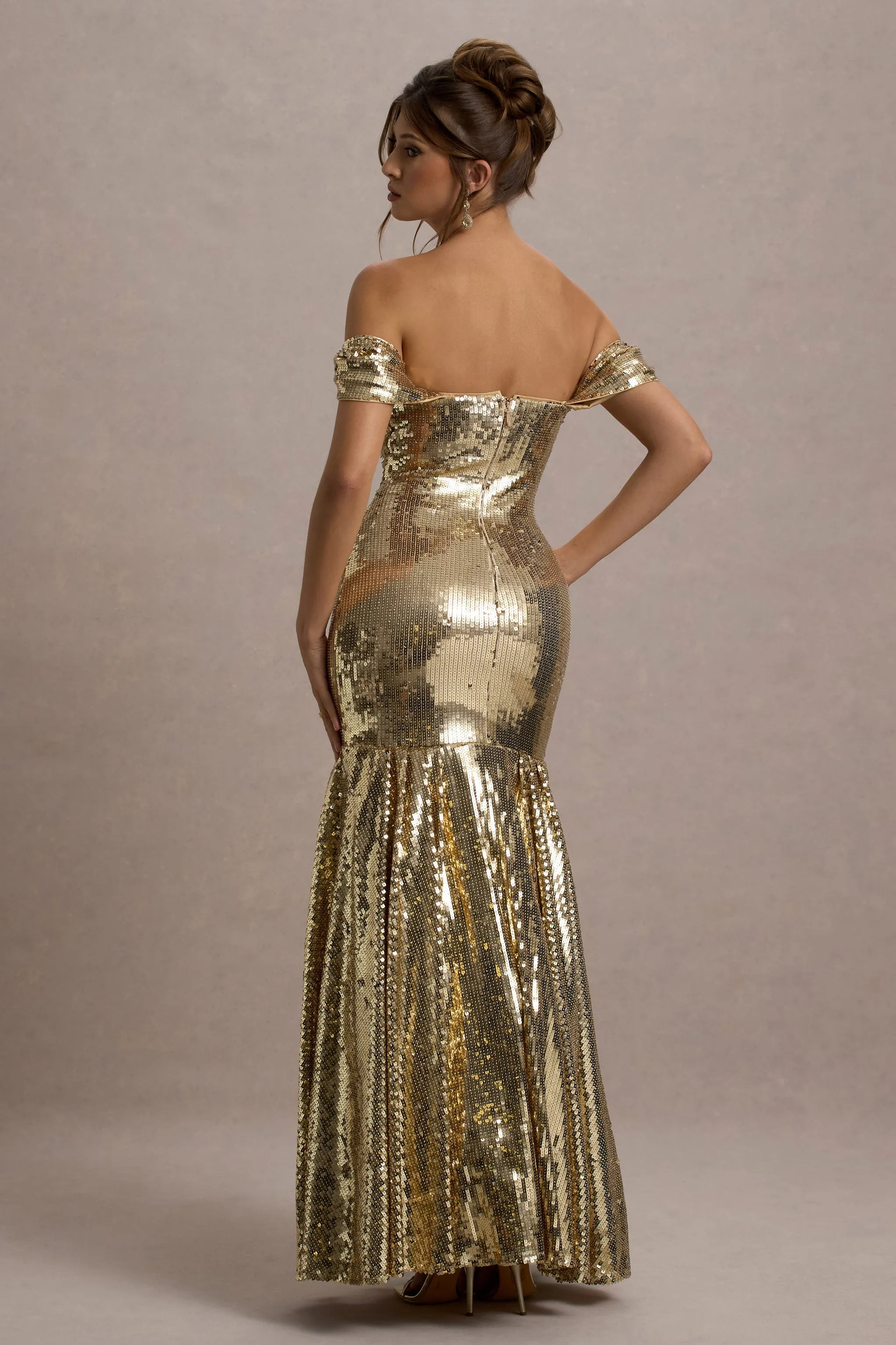 Guest Of Honour | Gold Sequin Bardot Maxi Dress sold by Club L London product image thumbnail 2