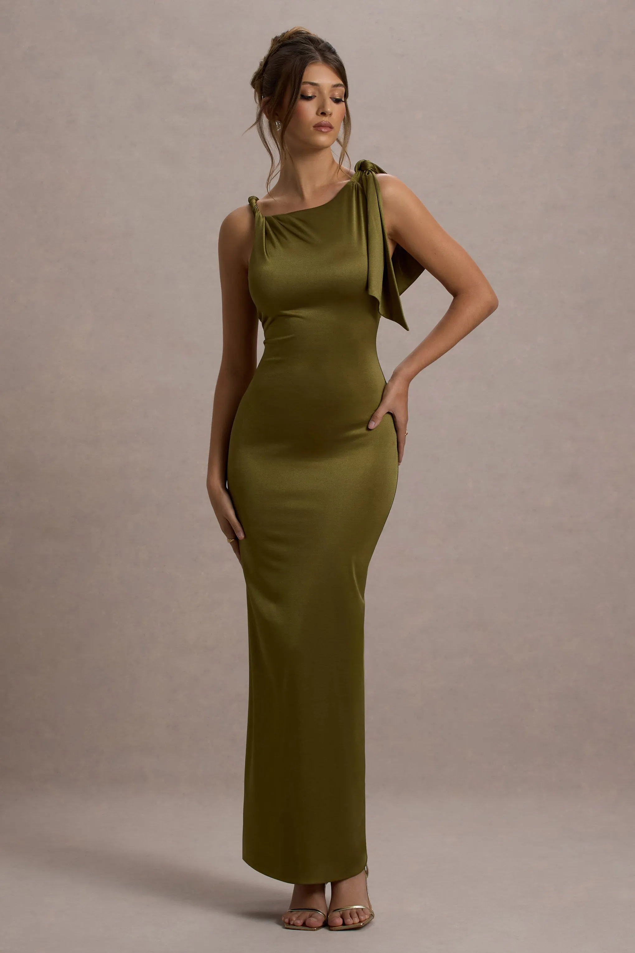 Kacey | Olive Twisted Knot Maxi Dress sold by Club L London product image thumbnail 5