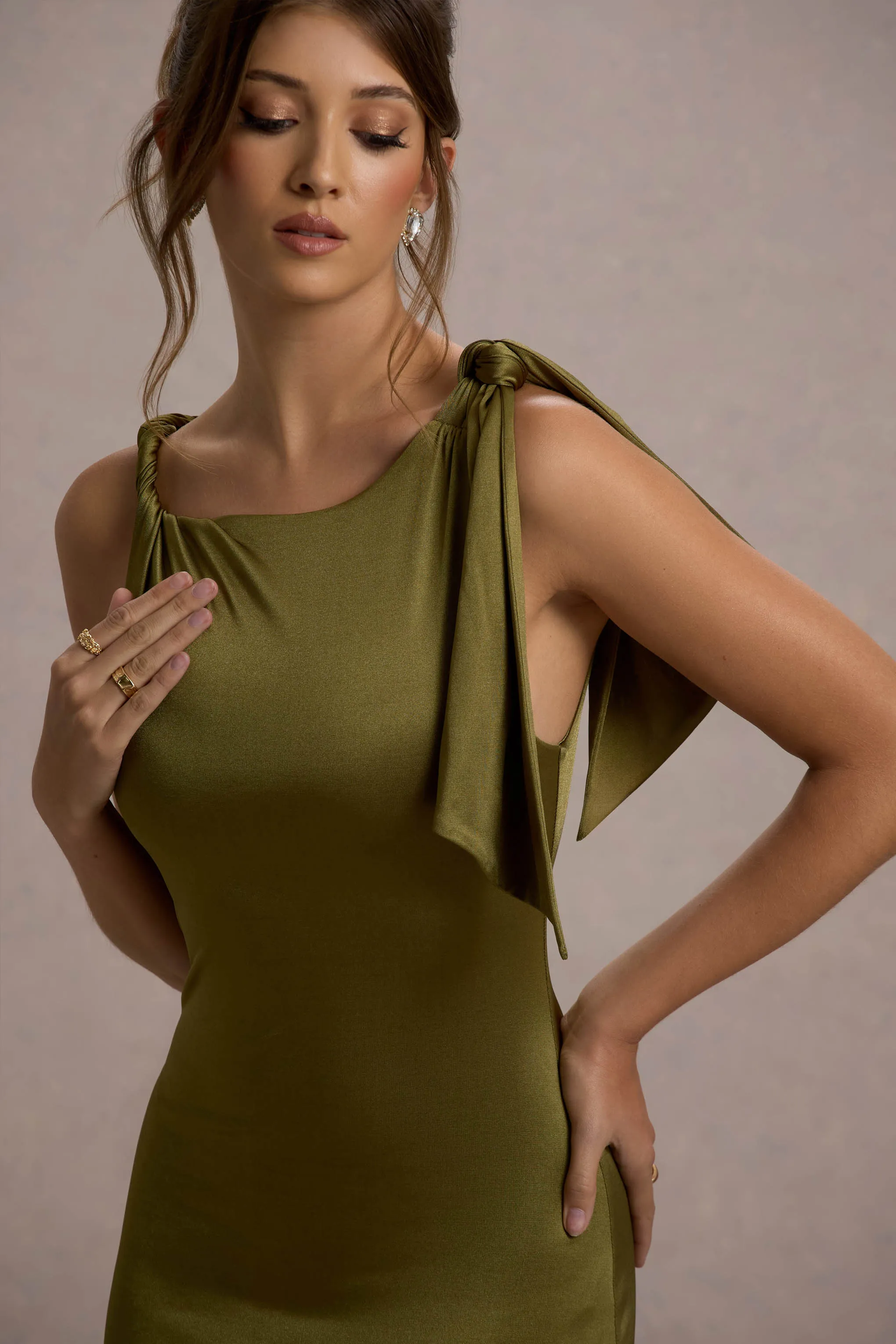 Kacey | Olive Twisted Knot Maxi Dress sold by Club L London product image thumbnail 3