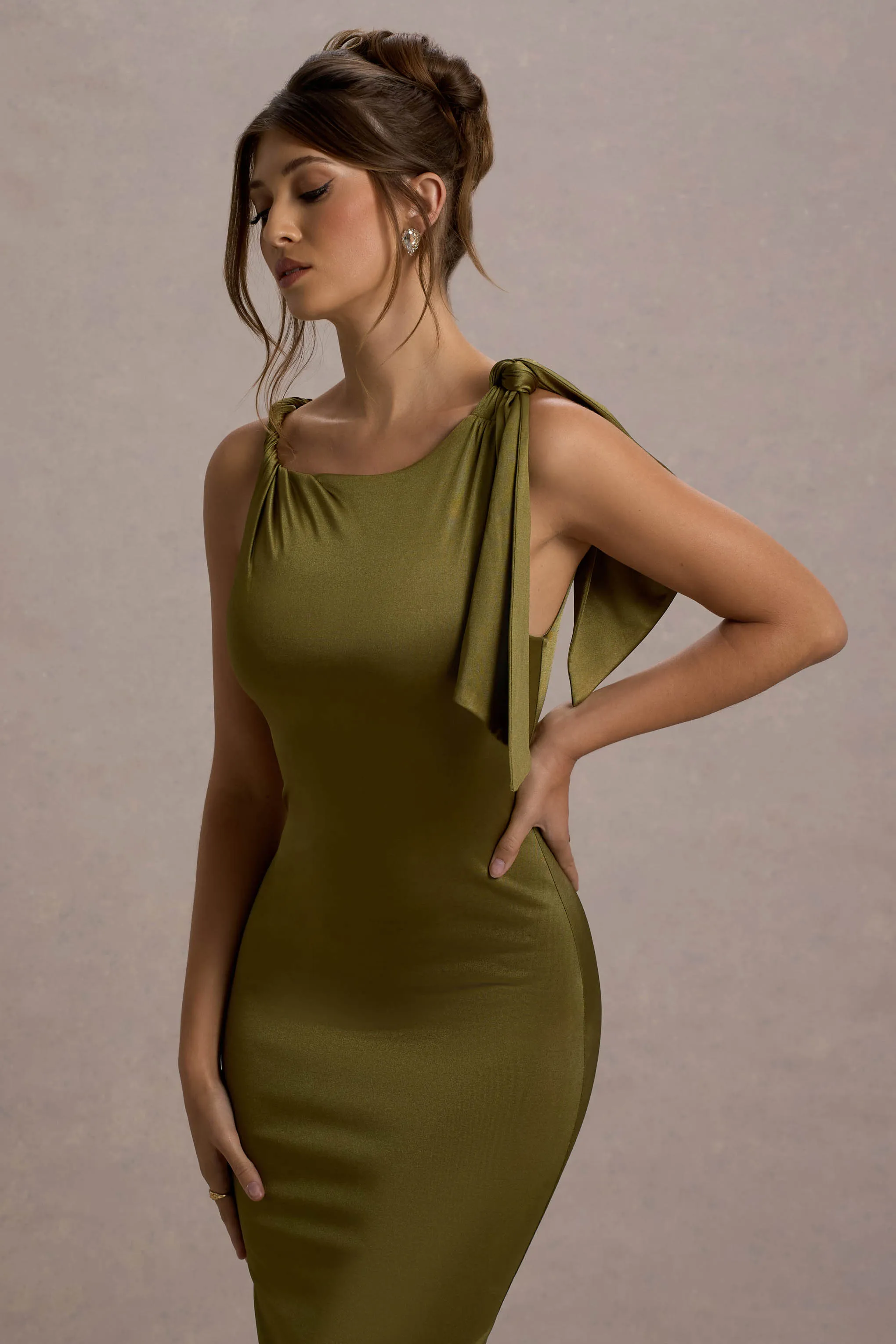 Kacey | Olive Twisted Knot Maxi Dress sold by Club L London product image thumbnail 4
