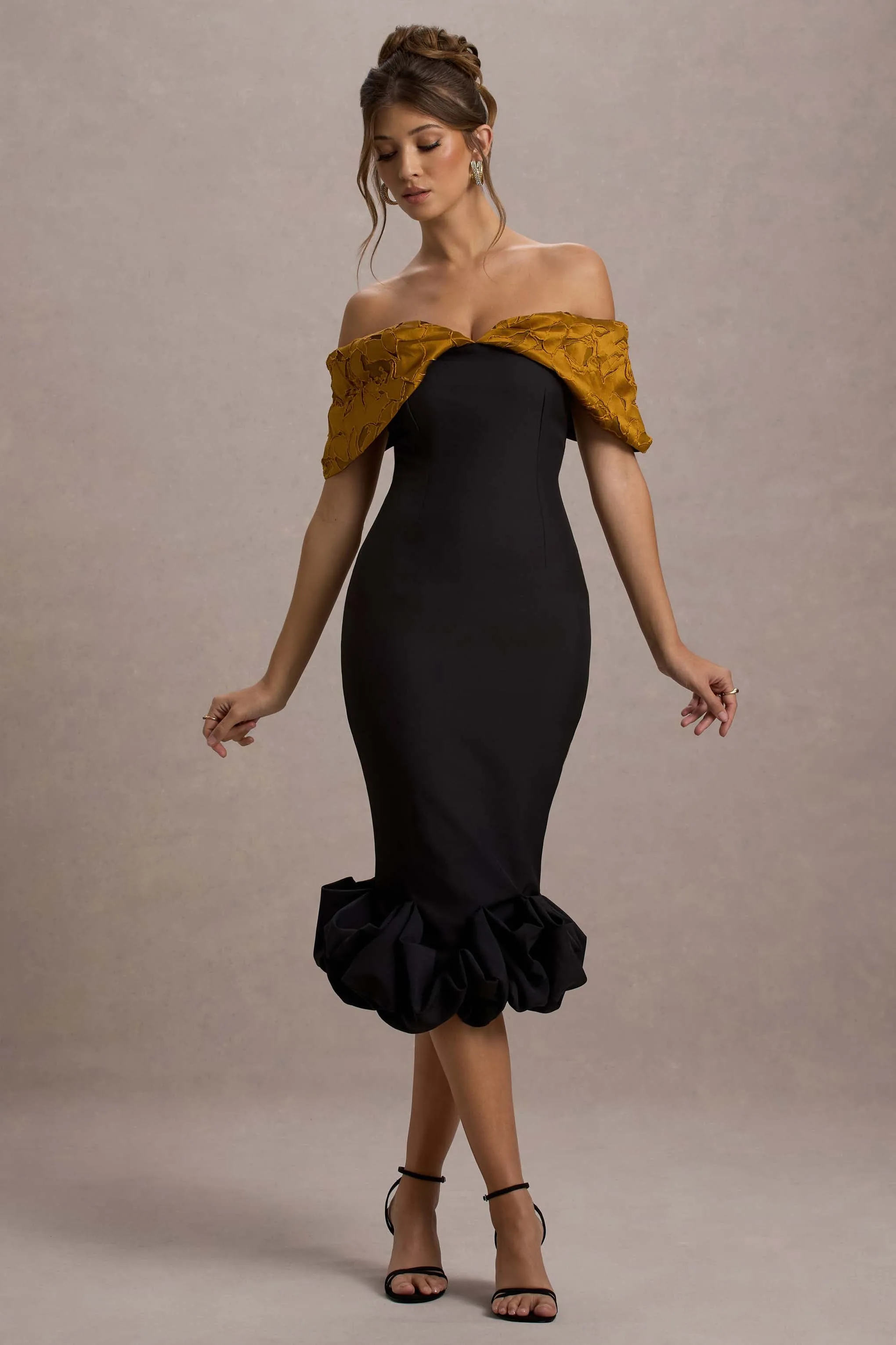 Despina | Black Bardot Midi Dress With Ruffle Hem sold by Club L London product image thumbnail 4