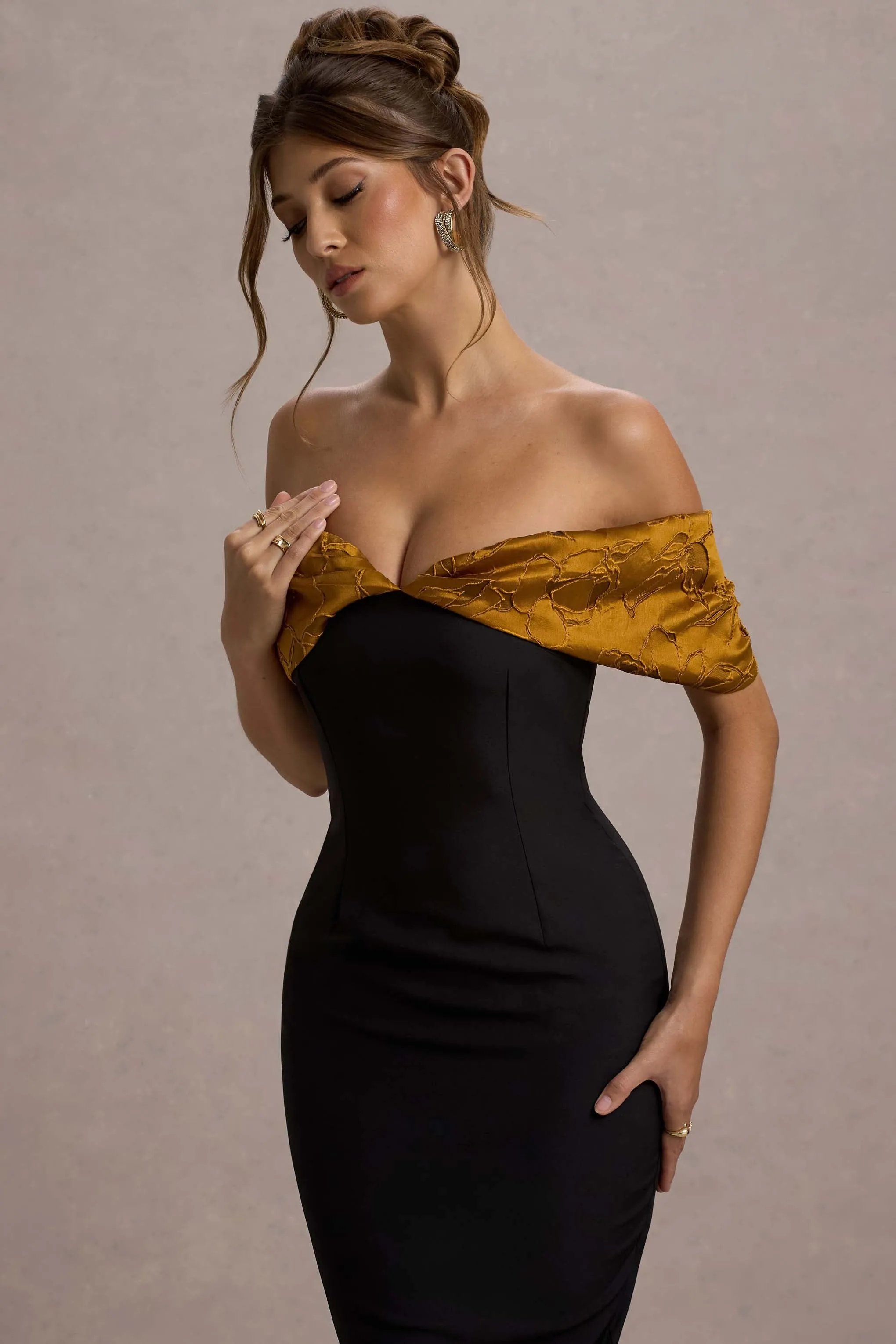 Despina | Black Bardot Midi Dress With Ruffle Hem sold by Club L London product image thumbnail 3
