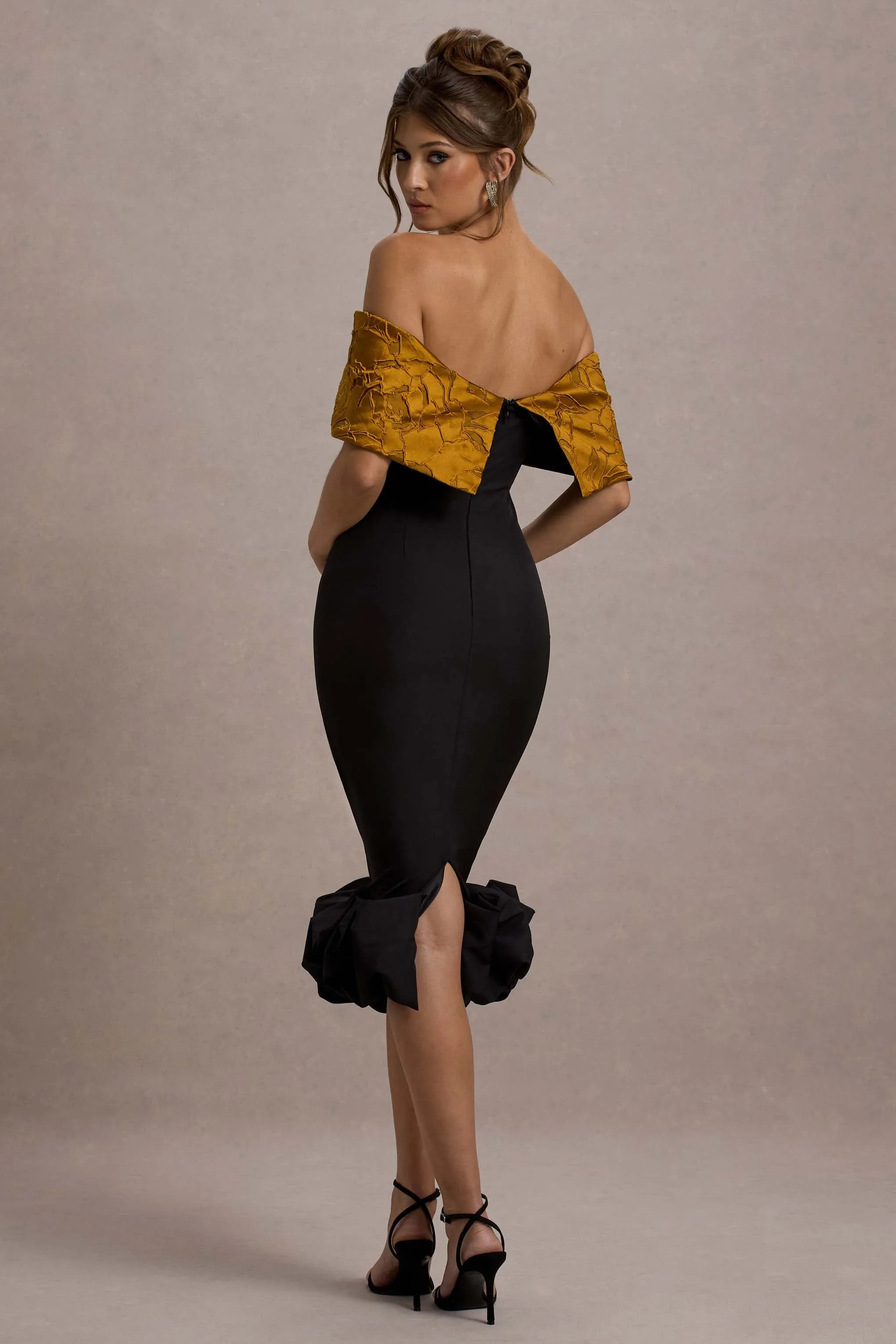 Despina | Black Bardot Midi Dress With Ruffle Hem sold by Club L London product image thumbnail 2