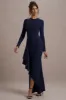 Alayna | Navy Long-Sleeve Maxi Dress With Ruffled Split sold by Club L London