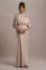 Cinder | Champagne Satin Gathered Maxi Dress sold by Club L London