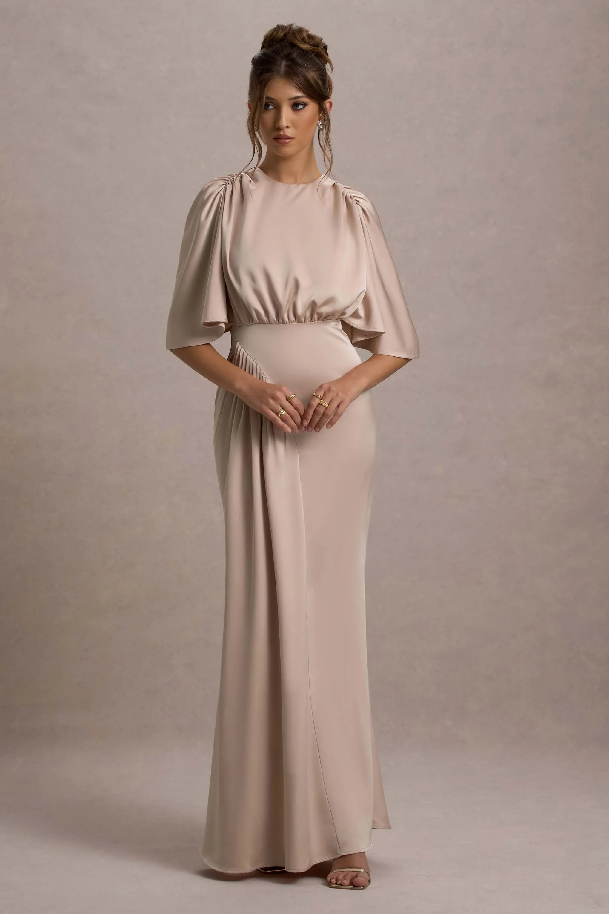 Cinder | Champagne Satin Gathered Maxi Dress sold by Club L London product image thumbnail 5