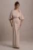 Cinder | Champagne Satin Gathered Maxi Dress sold by Club L London