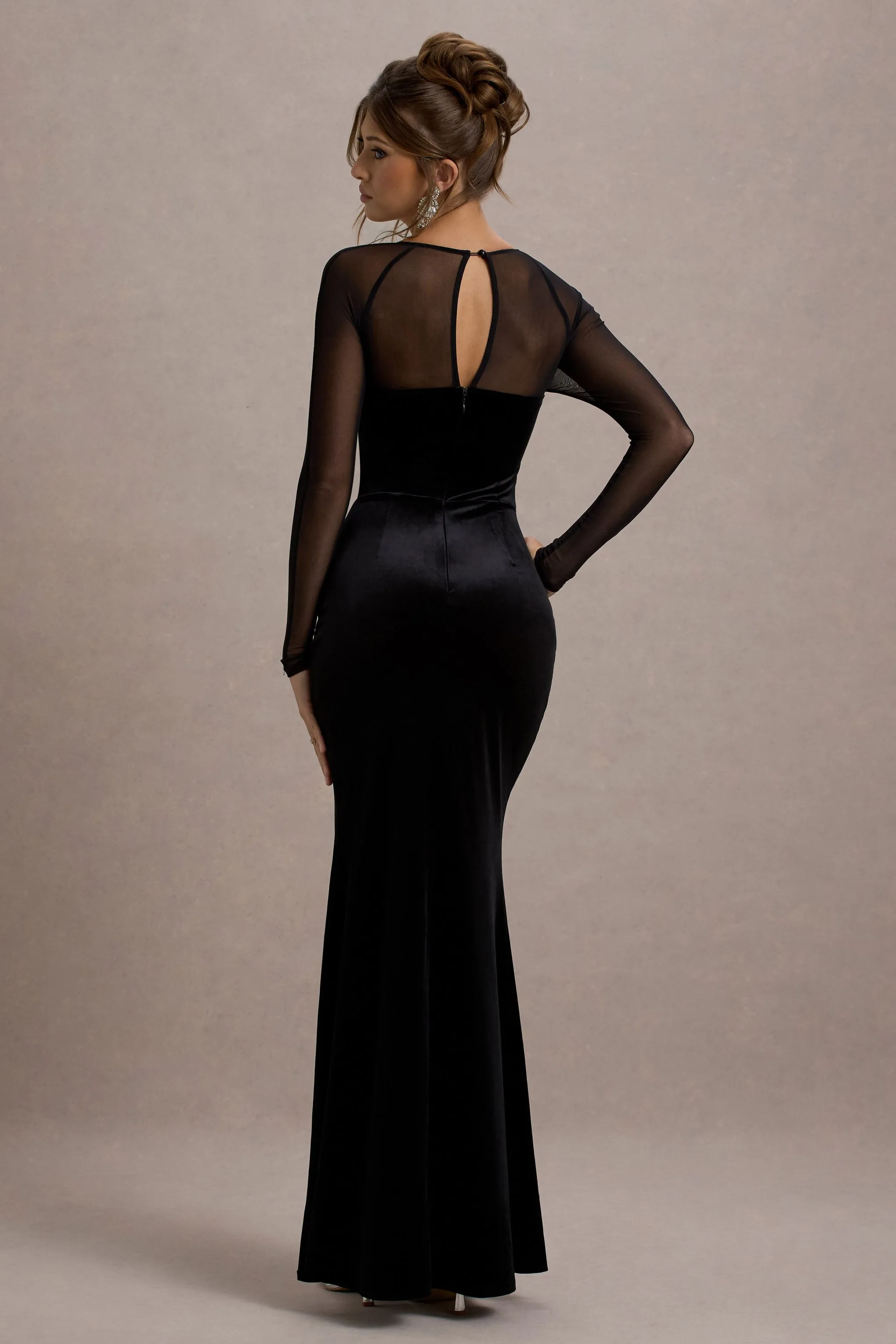 Ashby | Black Velvet Embellished Square-Neck Split Maxi Dress sold by Club L London product image thumbnail 2