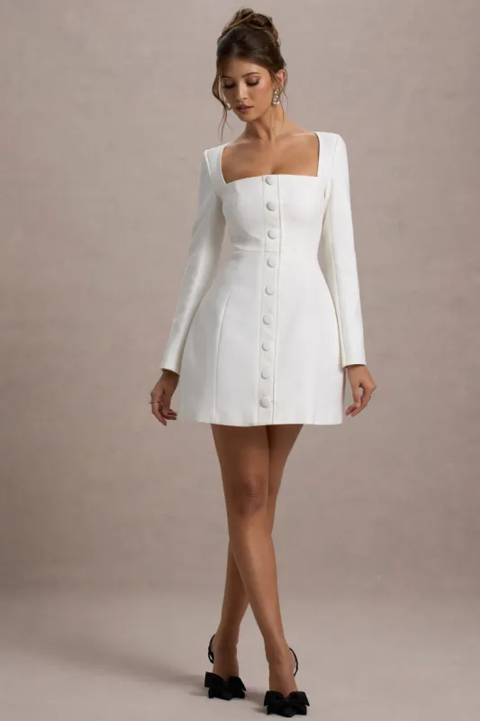 Andie | White Tailored Square-Neck Mini Dress sold by Club L London