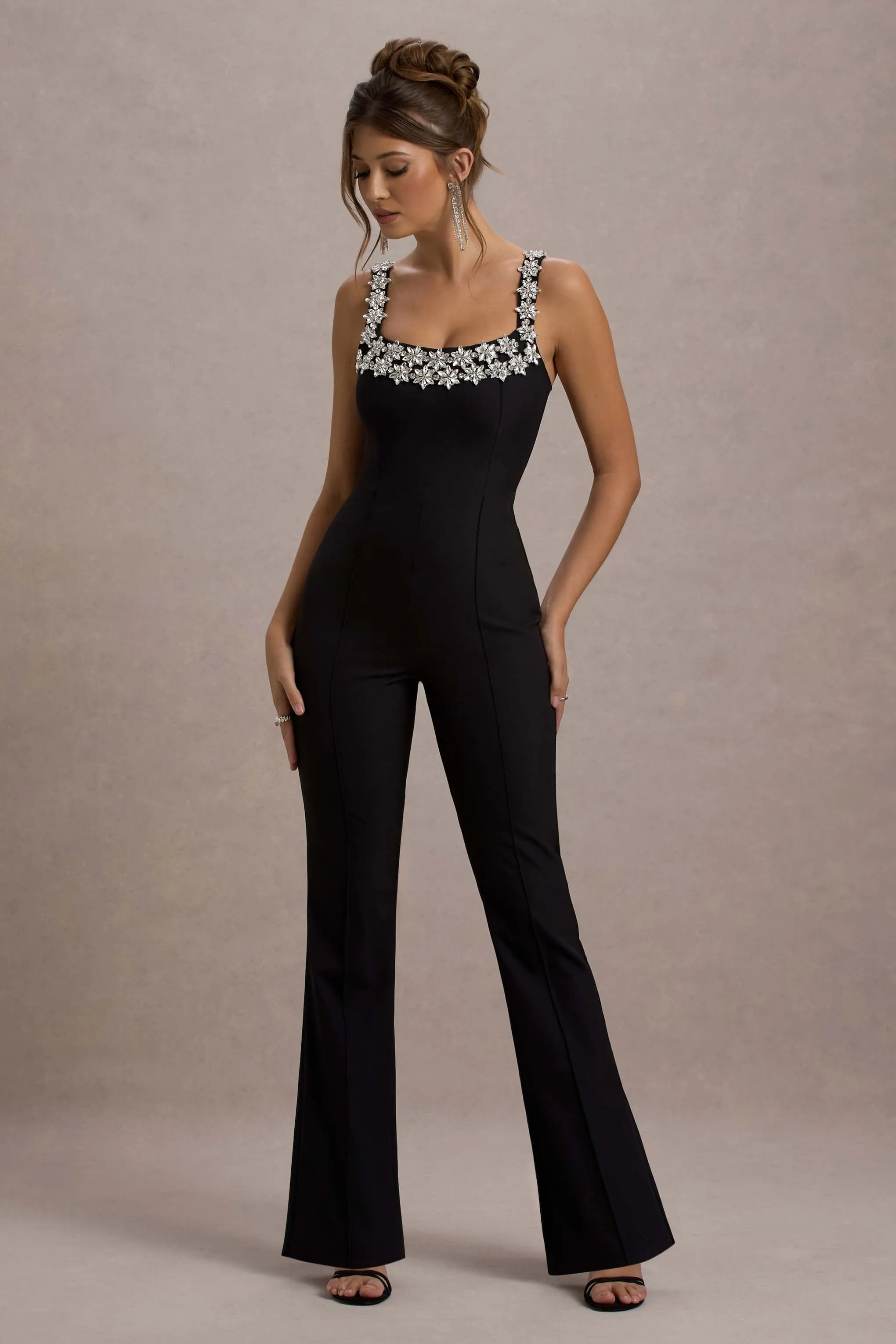 Amadi | Black Embellished Strappy Flared-Leg Jumpsuit sold by Club L London product image thumbnail 5