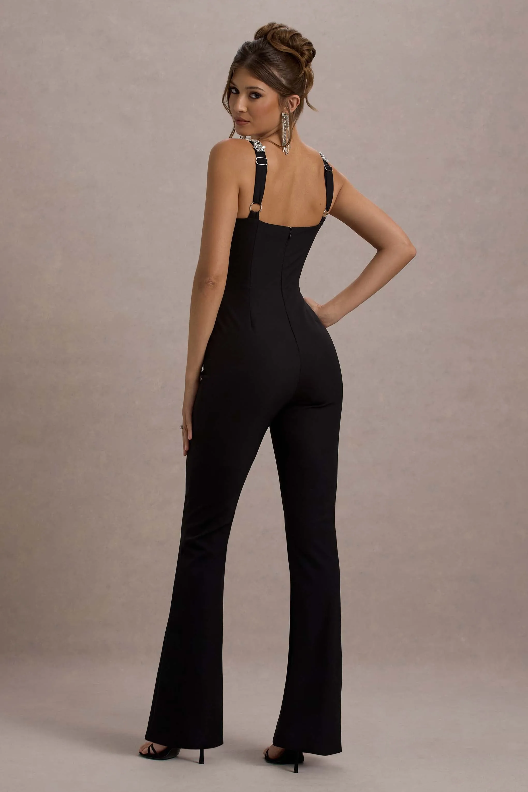 Amadi | Black Embellished Strappy Flared-Leg Jumpsuit sold by Club L London product image thumbnail 2