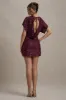 Juno | Berry Sequin Short-Sleeve Cowl-Back Mini Dress sold by Club L London