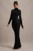 Galaxy | Black Sequin Turtle-Neck Long-Sleeve Maxi Dress sold by Club L London