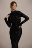 Galaxy | Black Sequin Turtle-Neck Long-Sleeve Maxi Dress sold by Club L London
