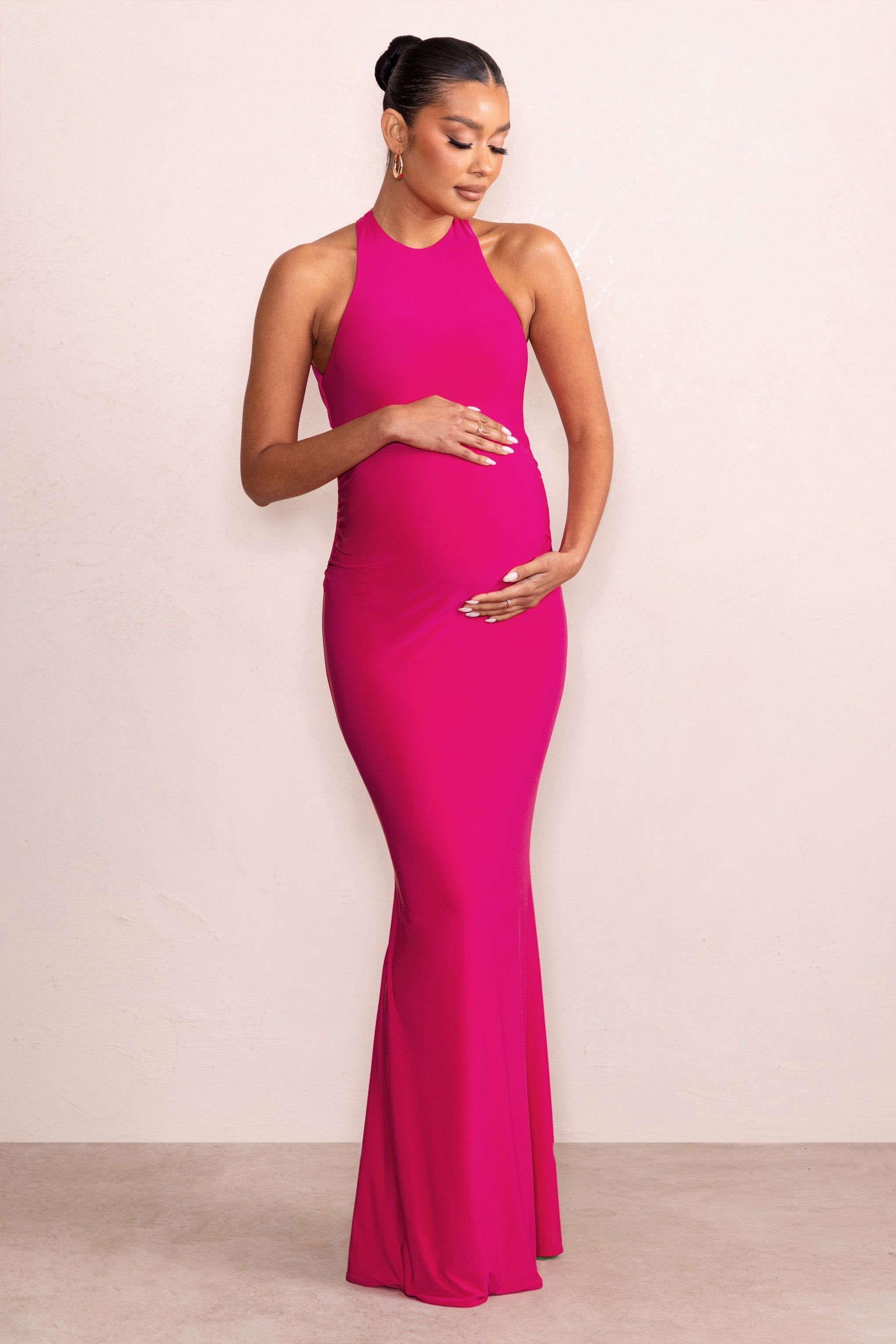 Nyssa | Hot Pink High Neck Sleeveless Maternity Maxi Dress sold by Club L London product image thumbnail 4